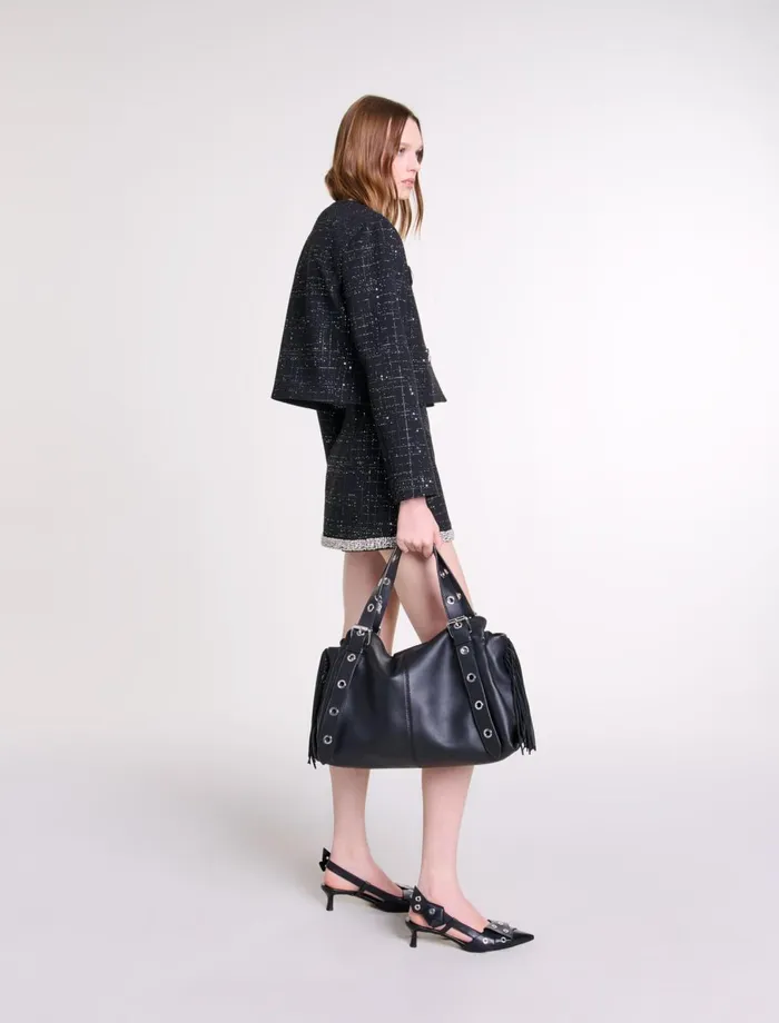 Blazers and Jackets Women Maje Short Tweed Jacket Black