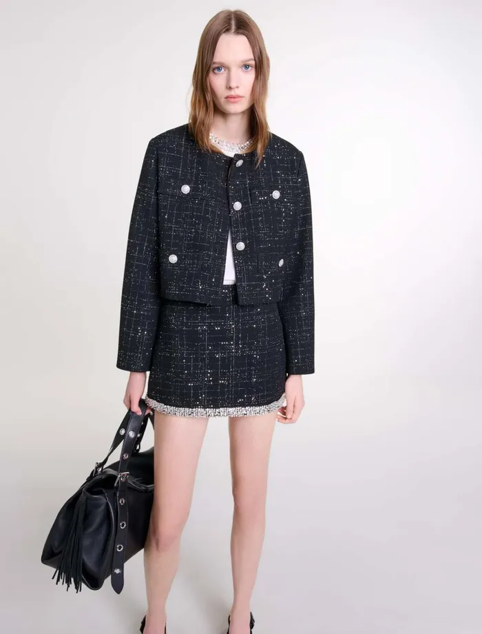 Blazers and Jackets Women Maje Short Tweed Jacket Black