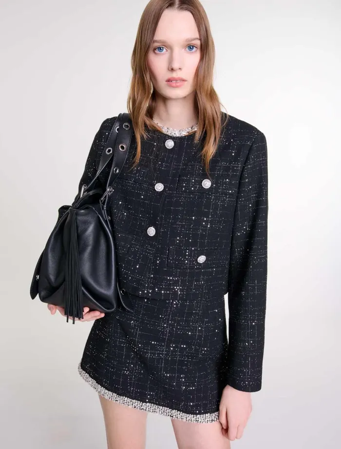 Blazers and Jackets Women Maje Short Tweed Jacket Black