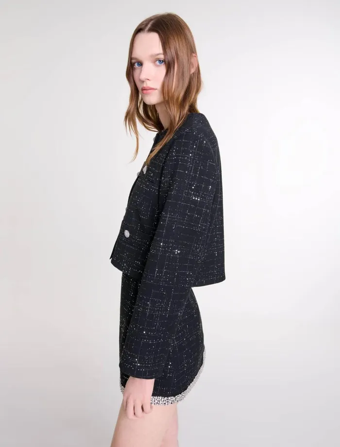 Blazers and Jackets Women Maje Short Tweed Jacket Black