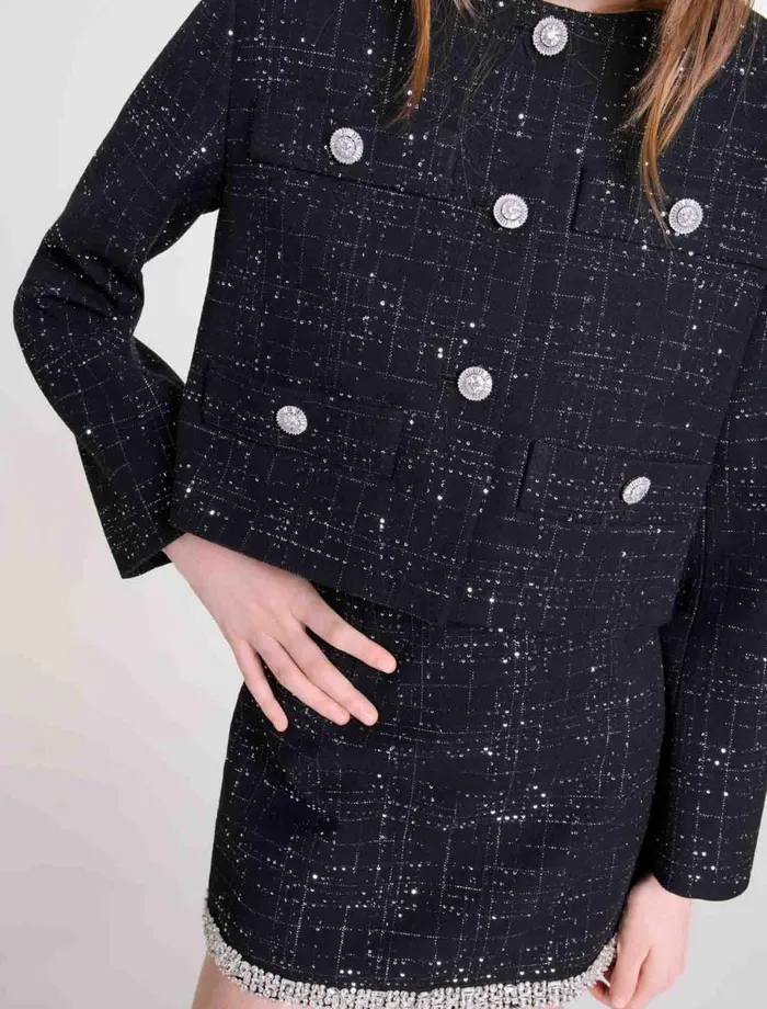 Blazers and Jackets Women Maje Short Tweed Jacket Black