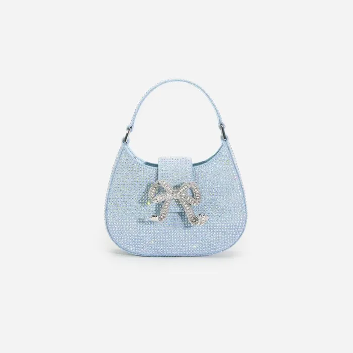 Blue Rhinestone Denim Cresent Bag Women Self Portrait Denim