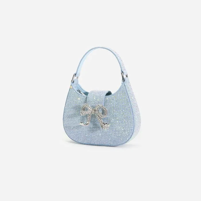 Blue Rhinestone Denim Cresent Bag Women Self Portrait Denim