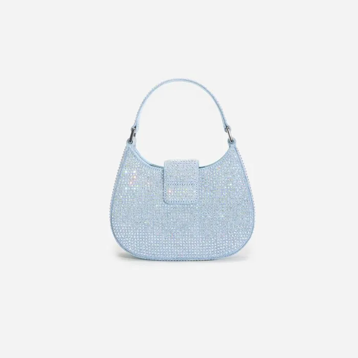 Blue Rhinestone Denim Cresent Bag Women Self Portrait Denim