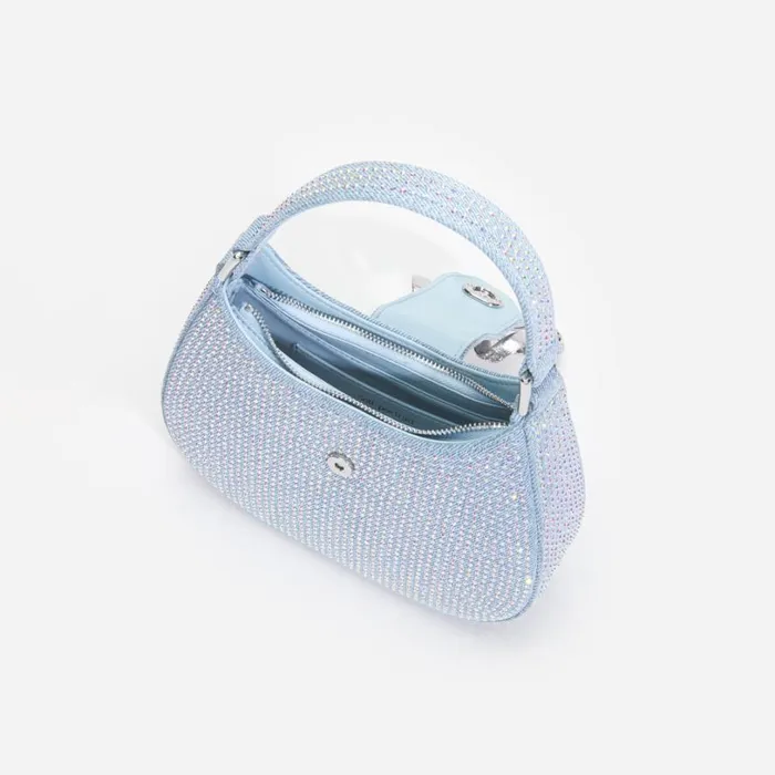 Blue Rhinestone Denim Cresent Bag Women Self Portrait Denim