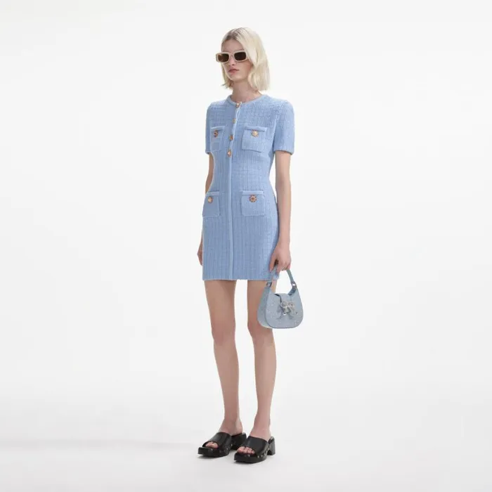 Blue Rhinestone Denim Cresent Bag Women Self Portrait Denim