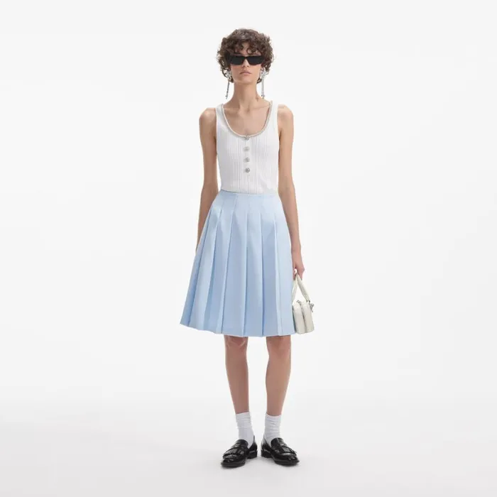 Blue Satin Midi Skirt Women Self Portrait Bottoms