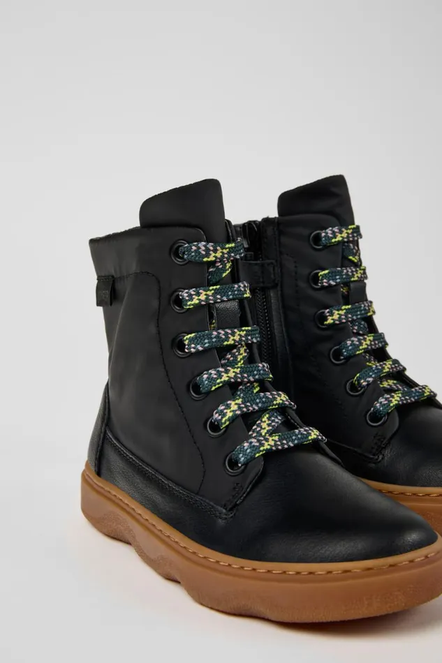 Boots Kids Camper Kiddo Black Leather And Textile Ankle Boots