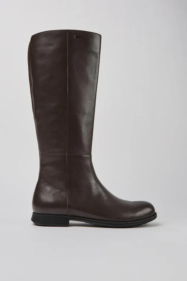 Boots Women Camper Mil Brown Leather And Textile Black Boots