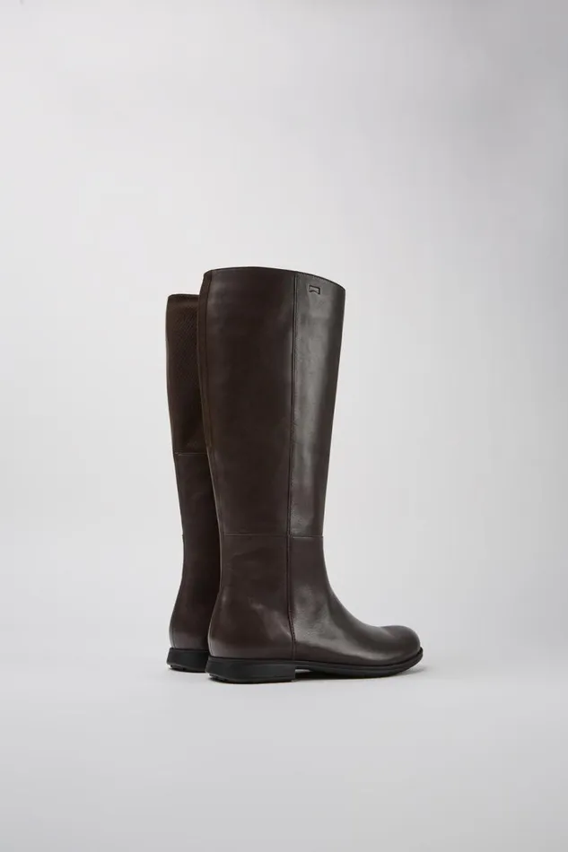 Boots Women Camper Mil Brown Leather And Textile Black Boots