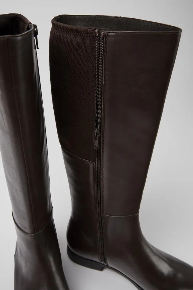 Boots Women Camper Mil Brown Leather And Textile Black Boots