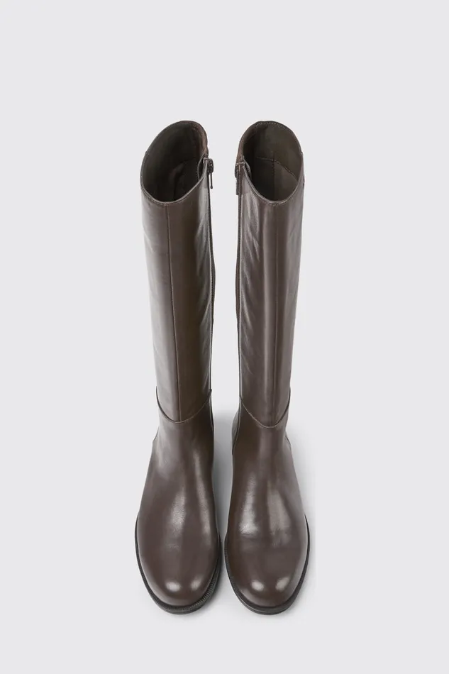 Boots Women Camper Mil Brown Leather And Textile Black Boots