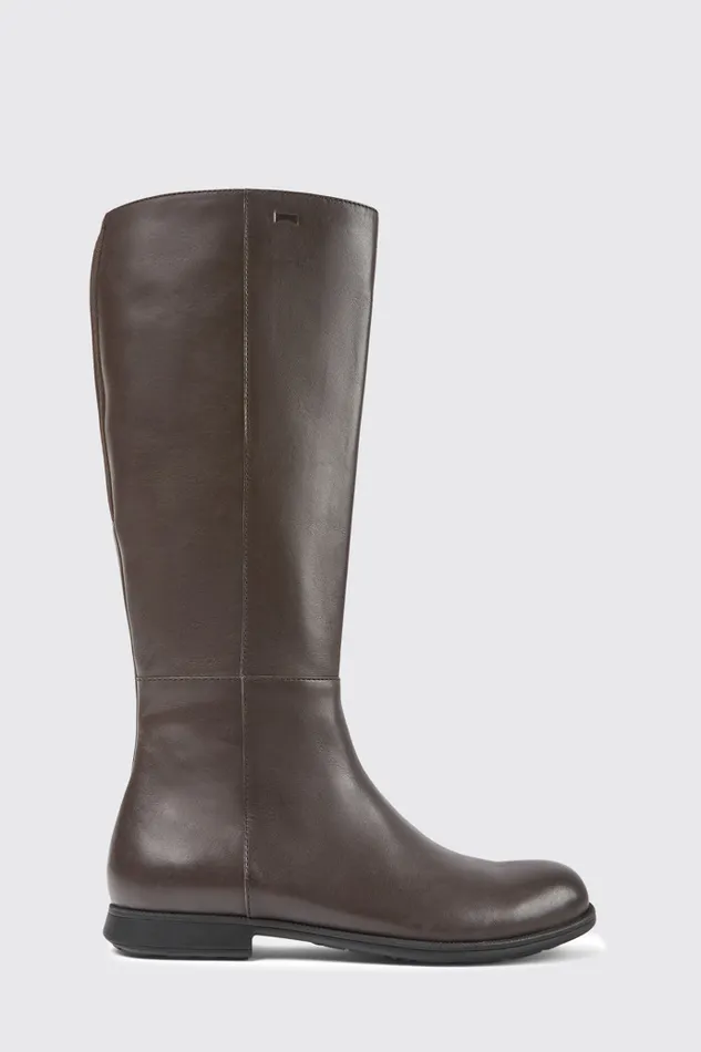 Boots Women Camper Mil Brown Leather And Textile Black Boots