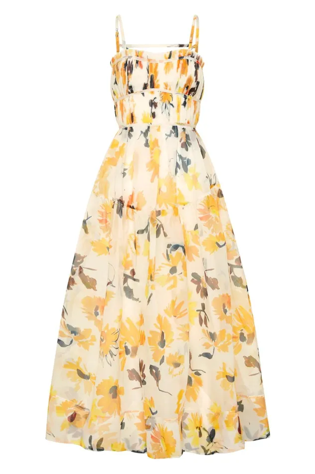 Botanica Cross Back Midi Dress Pressed Sunflowers Women Aje Midi Dresses