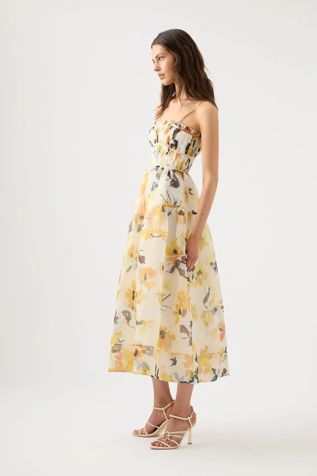 Botanica Cross Back Midi Dress Pressed Sunflowers Women Aje Midi Dresses