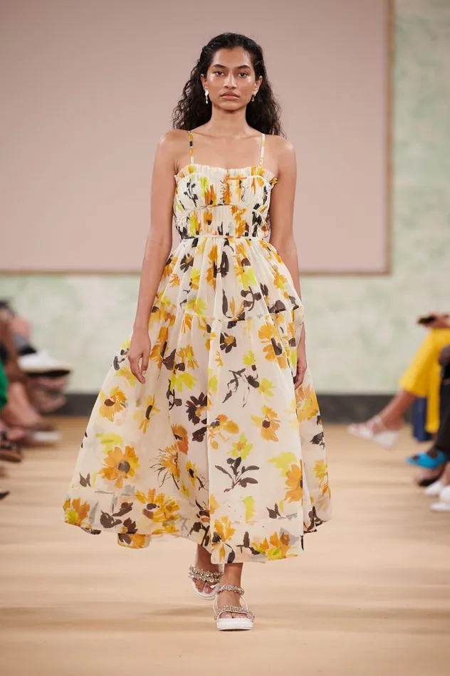 Botanica Cross Back Midi Dress Pressed Sunflowers Women Aje Midi Dresses