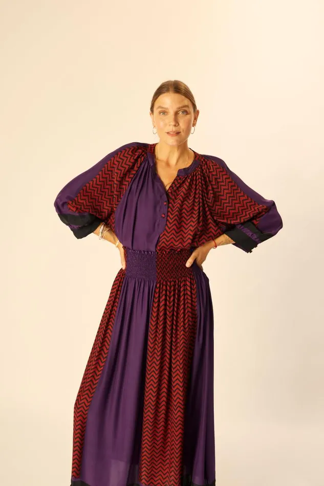 Bottoms Shop Natalie Martin BELLA SKIRT Block Zigzag Aubergine