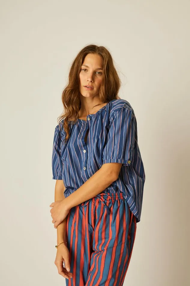Bottoms Shop Natalie Martin BIANCA PANT Batik Stripe Blood Orange