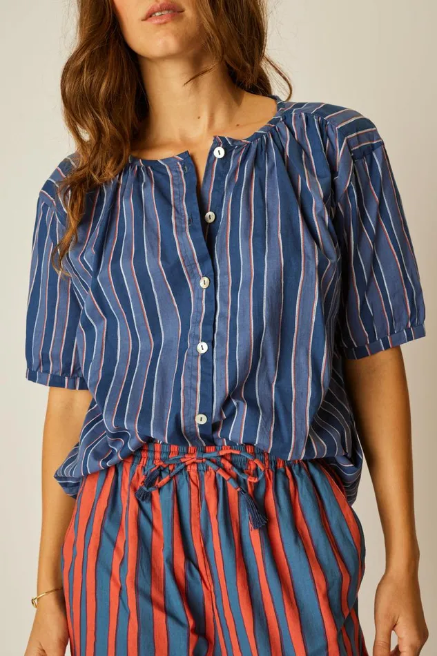 Bottoms Shop Natalie Martin BIANCA PANT Batik Stripe Blood Orange