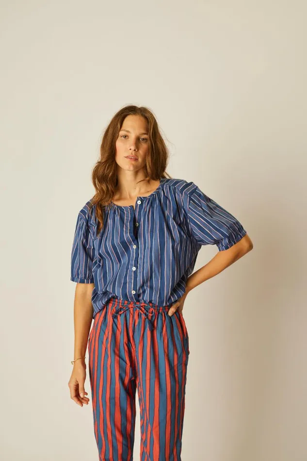 Bottoms Shop Natalie Martin BIANCA PANT Batik Stripe Blood Orange