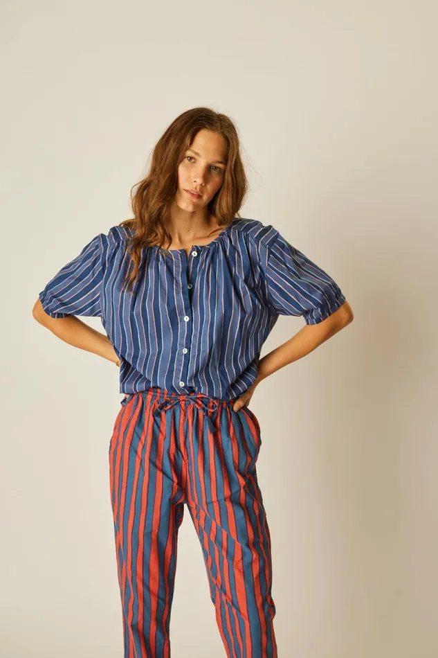 Bottoms Shop Natalie Martin BIANCA PANT Batik Stripe Blood Orange