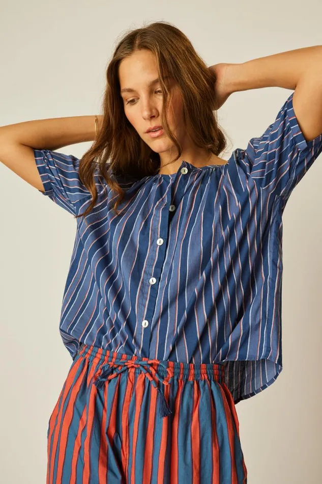 Bottoms Shop Natalie Martin BIANCA PANT Batik Stripe Blood Orange