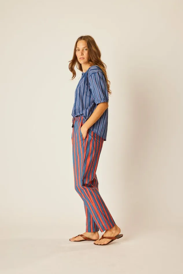 Bottoms Shop Natalie Martin BIANCA PANT Batik Stripe Blood Orange