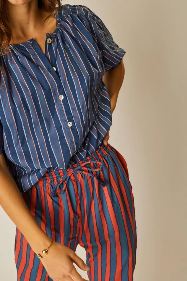 Bottoms Shop Natalie Martin BIANCA PANT Batik Stripe Blood Orange