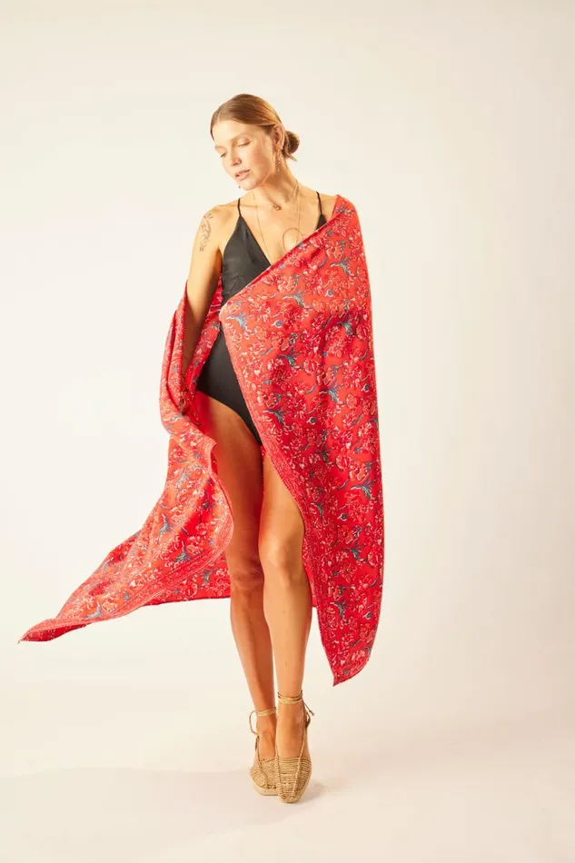 Bottoms Shop Natalie Martin SARONGSCARF Silk Watercolor Vermillion
