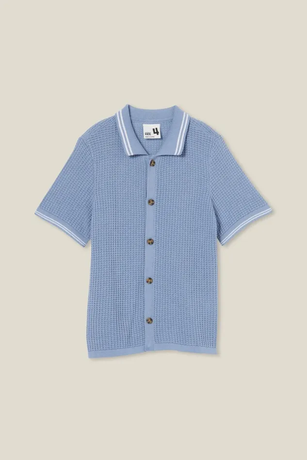 Boys 214 Shirts Cotton On Knitted Short Sleeve Shirt Dusty Bluewaffle Knit