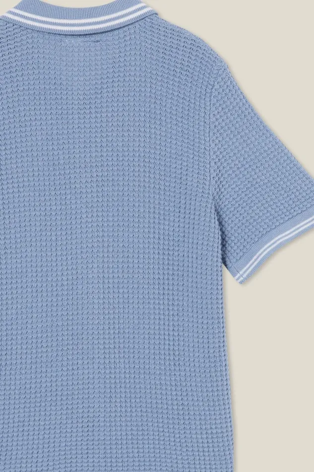 Boys 214 Shirts Cotton On Knitted Short Sleeve Shirt Dusty Bluewaffle Knit