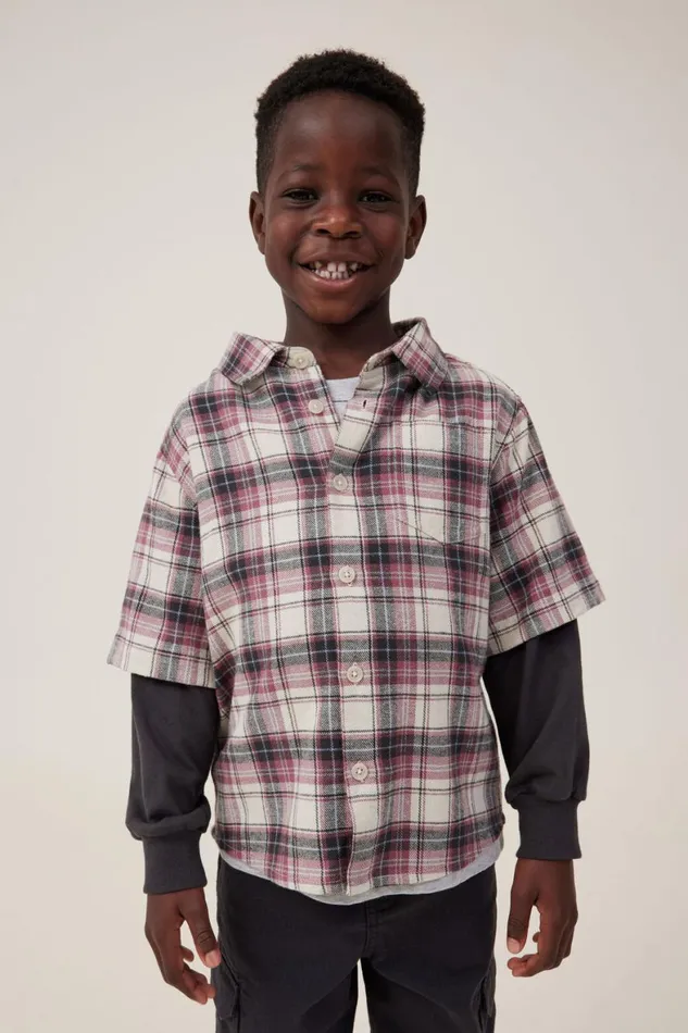 Boys 214 Shirts Cotton On Rugged Long Sleeve Layered Shirt Phantomplaid