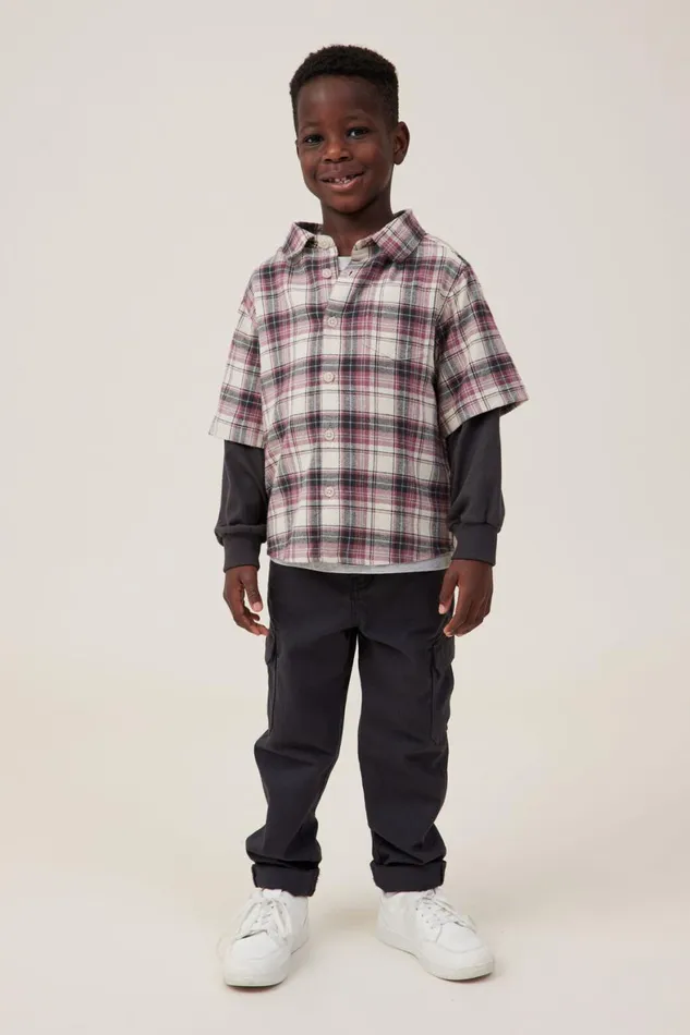 Boys 214 Shirts Cotton On Rugged Long Sleeve Layered Shirt Phantomplaid