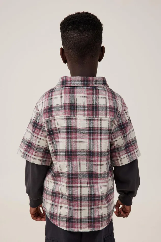 Boys 214 Shirts Cotton On Rugged Long Sleeve Layered Shirt Phantomplaid