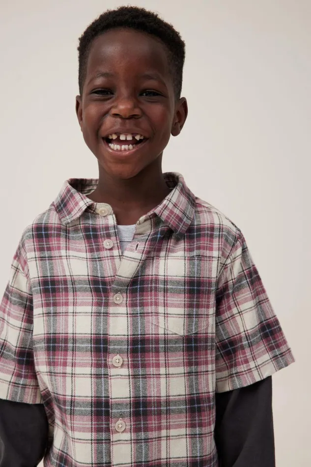Boys 214 Shirts Cotton On Rugged Long Sleeve Layered Shirt Phantomplaid