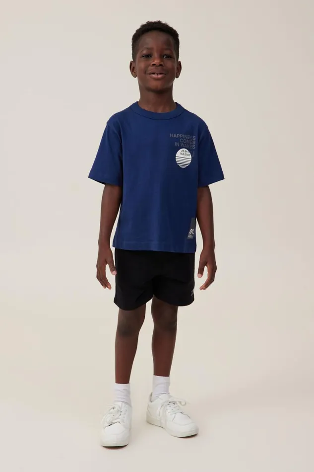 Boys 214 Tops and TShirts Cotton On Jonny Short Sleeve Print Tee In The Navyhappiness Comes In Waves