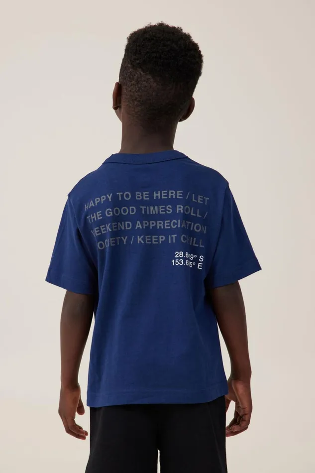 Boys 214 Tops and TShirts Cotton On Jonny Short Sleeve Print Tee In The Navyhappiness Comes In Waves