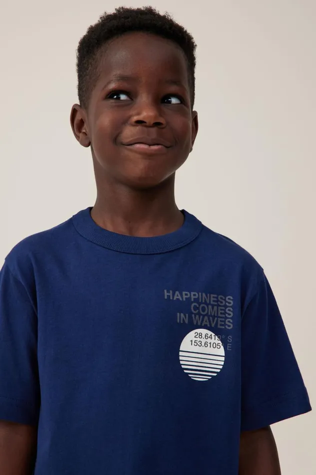 Boys 214 Tops and TShirts Cotton On Jonny Short Sleeve Print Tee In The Navyhappiness Comes In Waves
