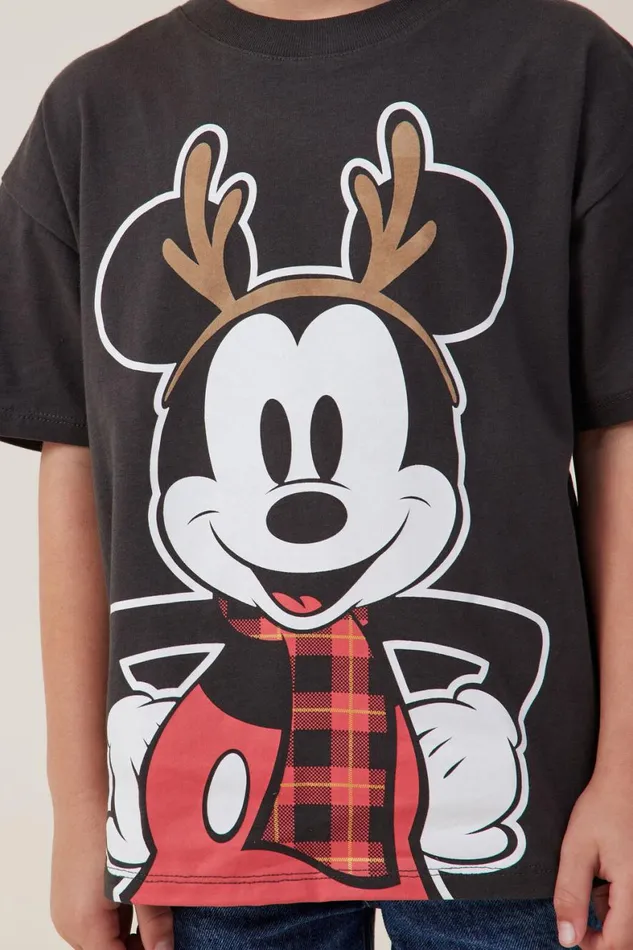 Boys 214 Tops and TShirts Cotton On License Drop Shoulder Short Sleeve Tee Lcn Dis Phantommickey Christmas Antlers