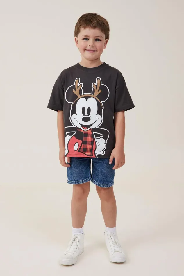 Boys 214 Tops and TShirts Cotton On License Drop Shoulder Short Sleeve Tee Lcn Dis Phantommickey Christmas Antlers