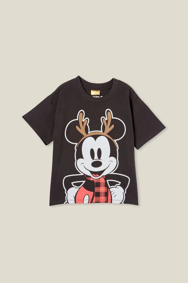 Boys 214 Tops and TShirts Cotton On License Drop Shoulder Short Sleeve Tee Lcn Dis Phantommickey Christmas Antlers