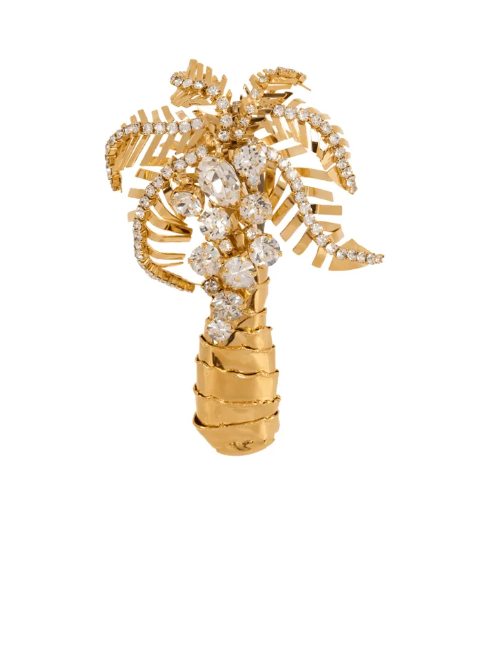 Brass And Crystal Palm Tree Brooch Gold Women Balmain Fashion Jewelry
