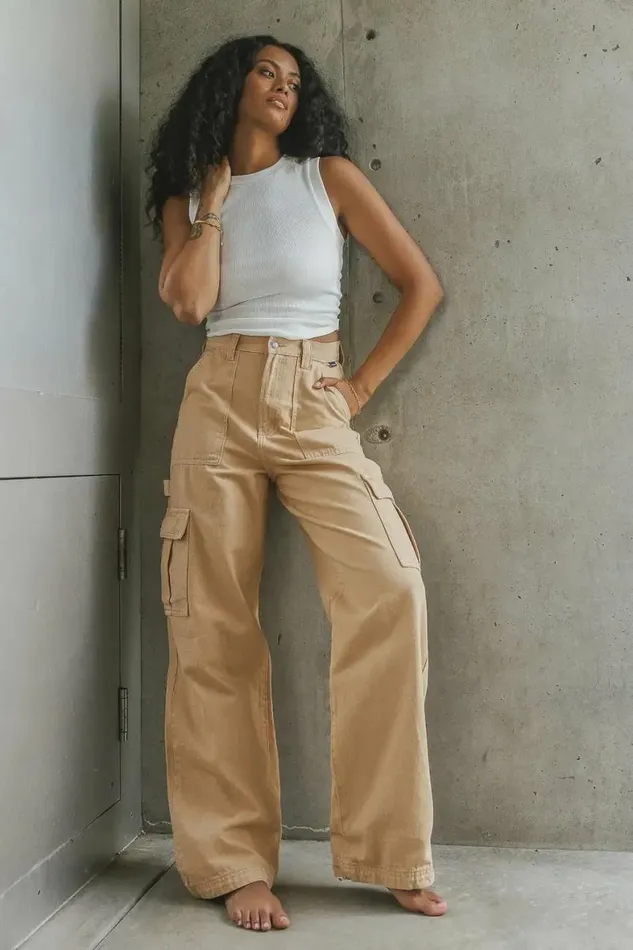 Brianna Cargo Jeans In Tan Tan Women Bohme Denim