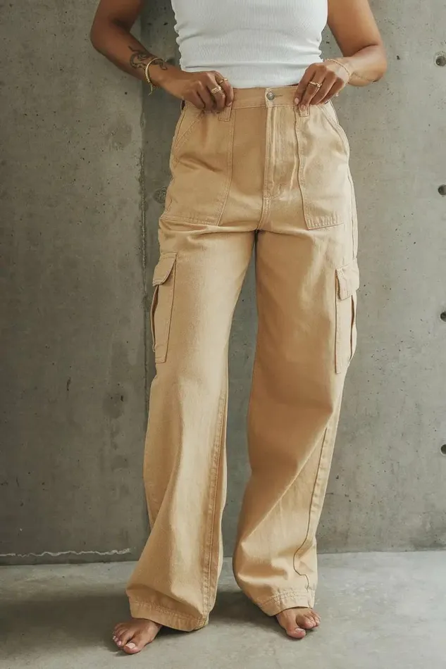 Brianna Cargo Jeans In Tan Tan Women Bohme Denim