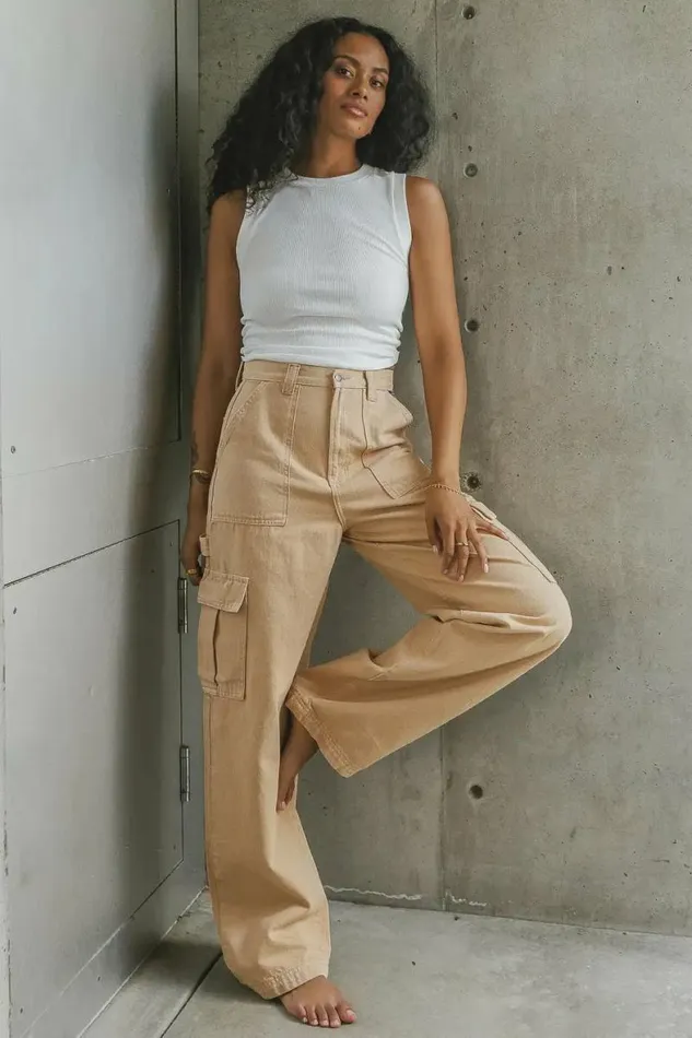 Brianna Cargo Jeans In Tan Tan Women Bohme Denim