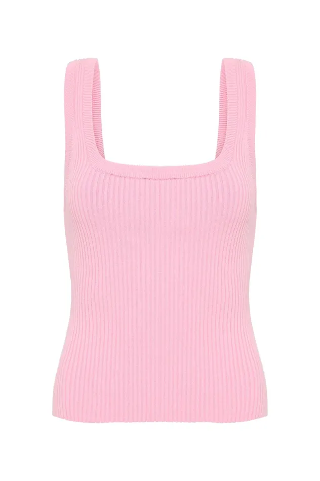 Bronte Scoop Neck Rib Tank Chalk Pink Women Aje Body 038 Crepe Knit