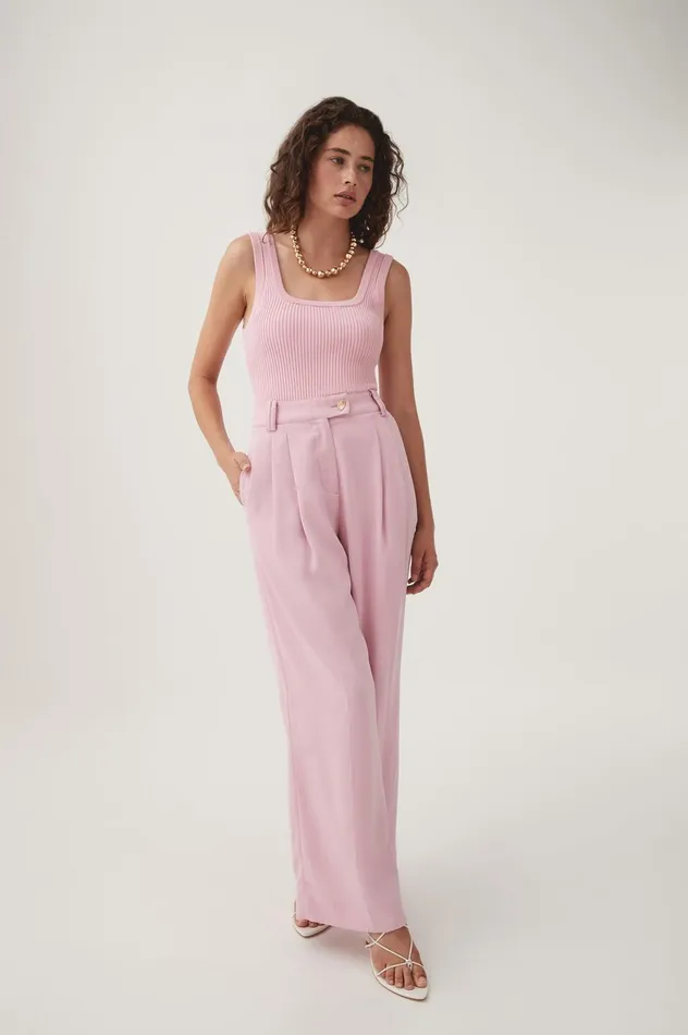 Bronte Scoop Neck Rib Tank Chalk Pink Women Aje Body 038 Crepe Knit