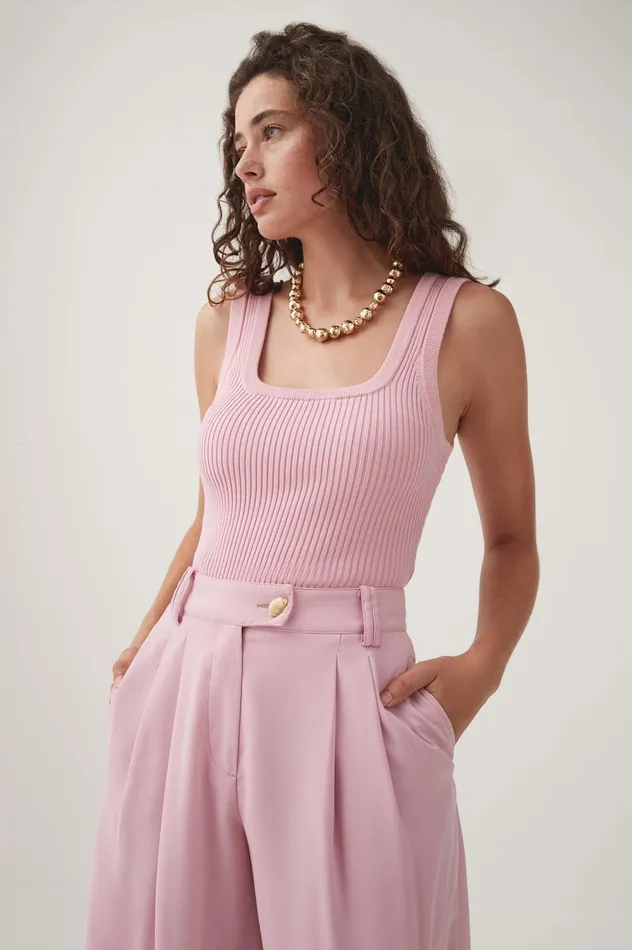 Bronte Scoop Neck Rib Tank Chalk Pink Women Aje Body 038 Crepe Knit