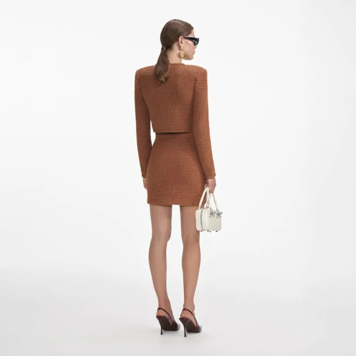 Brown Textured Knit Jacket Women Self Portrait Tops