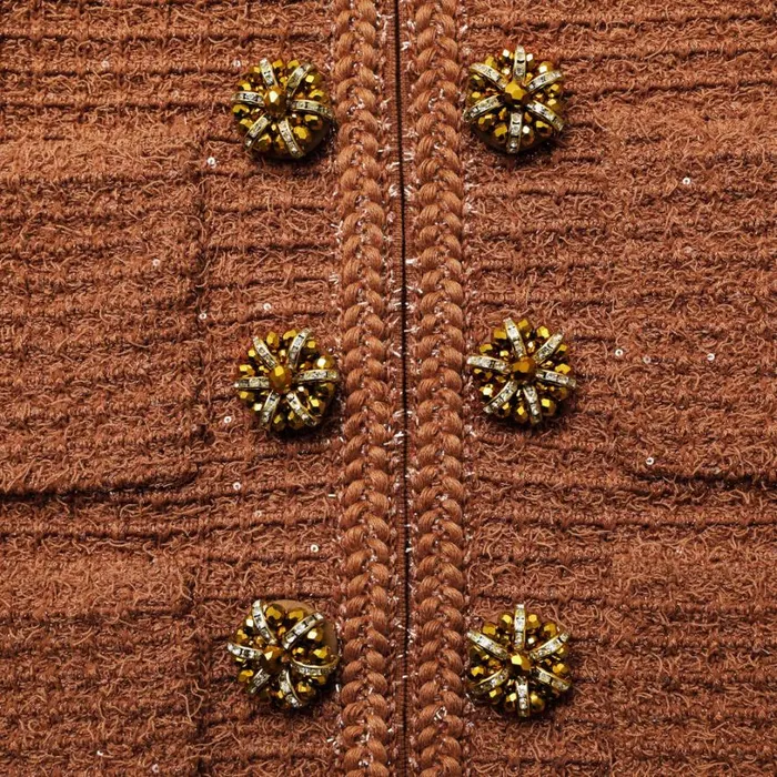 Brown Textured Knit Jacket Women Self Portrait Tops